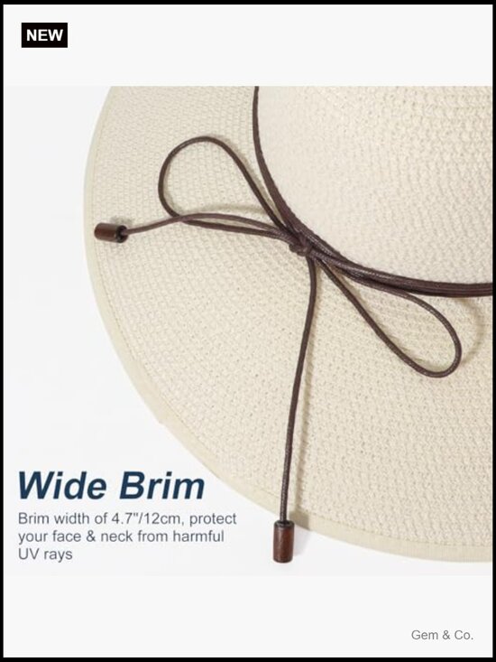 Wide Brim Straw Sun Hat UPF 50+ Foldable Roll up Beach Hat Floppy main image 7